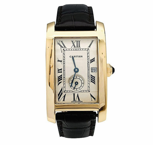 Montre Montre Cartier "Tank Américaine" en or jaune sur cuir. 58 Facettes 31091