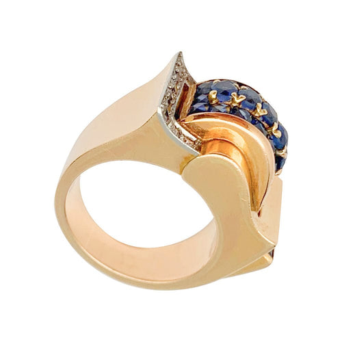 Bague 52 Bague Tank or rose, platine, saphirs, diamants. 58 Facettes 31372