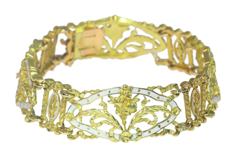 Bracelet Bracelet vintage or émail blanc attribué à Lucien Gautrait 58 Facettes 23086-0159