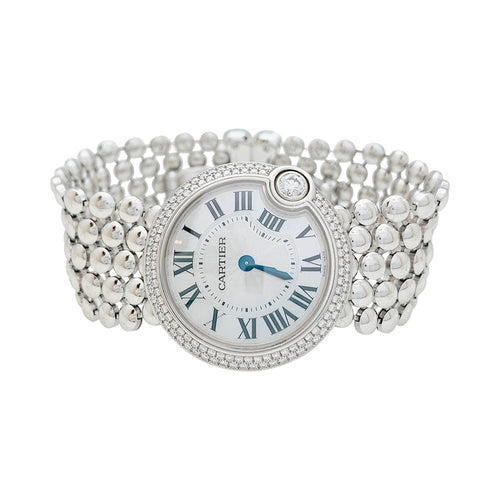 Montre Montre Cartier "Ballon Blanc" en or blanc et diamants. 58 Facettes 31118