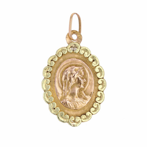 Pendentif Médaille ancienne ovale polylobée Vierge Marie 58 Facettes 6105B