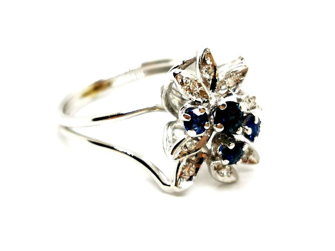 Bague 48 Bague Fleur Or blanc Saphir 58 Facettes 1313050CN