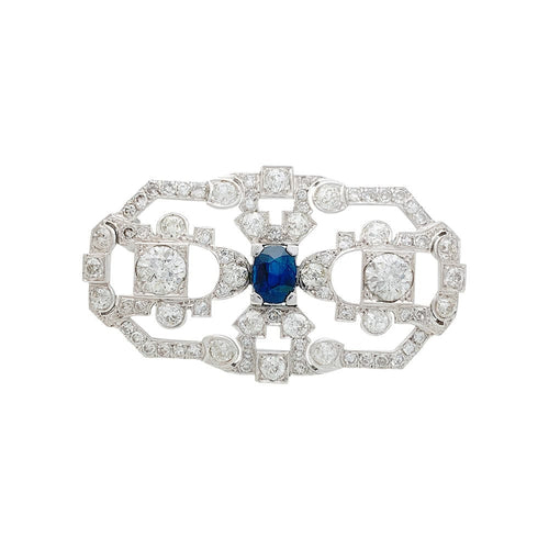 Broche Broche Art Déco en platine, or blanc, saphir et diamants. 58 Facettes 31225