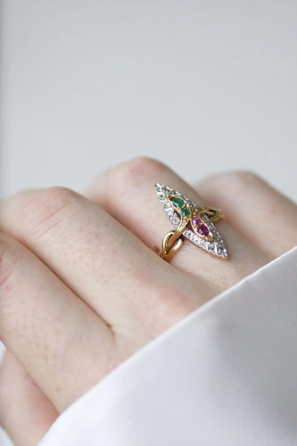 Bague Bague marquise serpent émeraudes, rubis, et diamants 58 Facettes