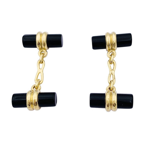 Boutons de manchette Manchette Poiray or jaune et onyx. 58 Facettes 33161