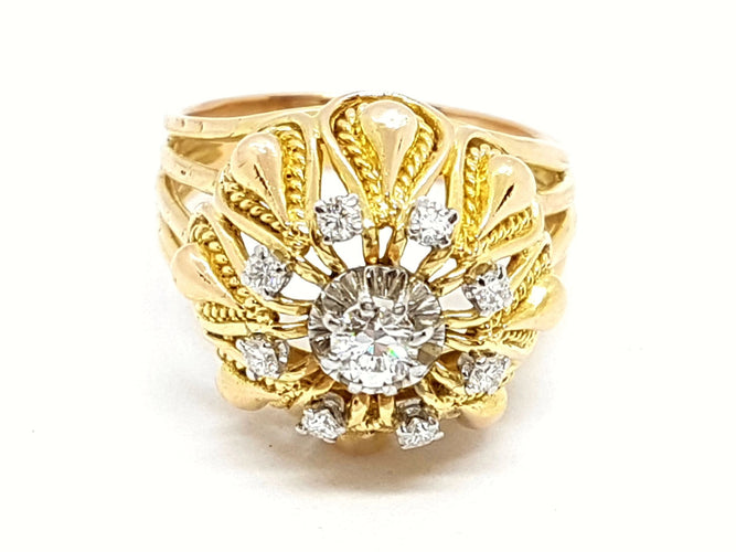 Bague 59 Bague Art déco Or jaune Diamant 58 Facettes 00528CN