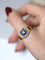 Bague Bague chevalière ancienne en or jaune et diamant sur émail bleu 58 Facettes