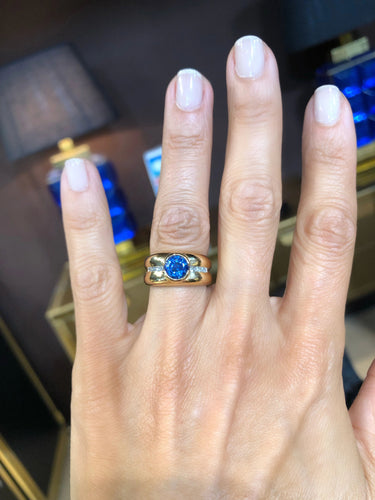 Bague Bague jonc or jaune saphir et diamant 58 Facettes 0