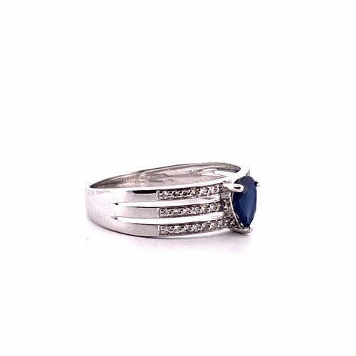 Bague 54 Bague Or blanc Saphir poire Diamants 58 Facettes
