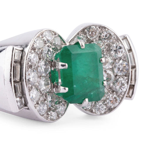 Bague Bague Art Déco Emeraude, Diamants, Or Gris & Platine 58 Facettes 1