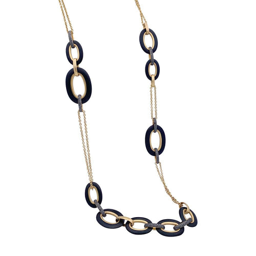 Collier Sautoir Pomellato "Victoria" or rose, diamants noirs, jais. 58 Facettes 33419