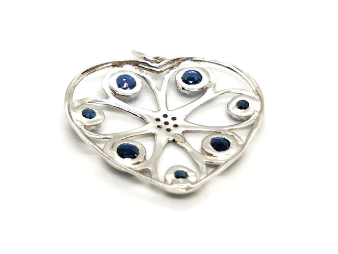 Collier Pendentif Coeur Or blanc Saphir 58 Facettes 1599641CN