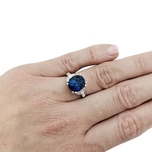 Bague 53 Bague saphir 6.67 carats, platine et diamants. 58 Facettes 30768