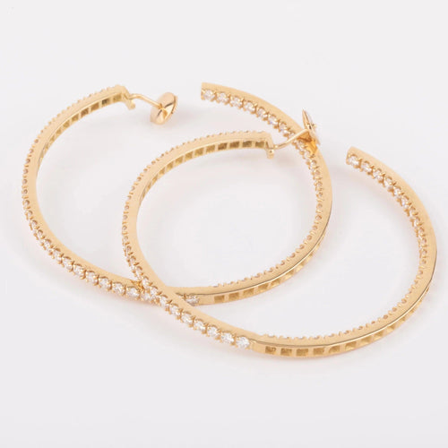 Boucles d'oreilles Créoles Or Jaune Pavées de Diamants 58 Facettes 1