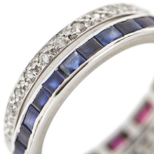 Bague 55 Bague Art Déco avec saphirs, rubis et diamants 58 Facettes 28944