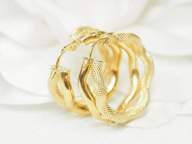 Boucles d'oreilles Boucles d'oreilles créoles double tube en or jaune 58 Facettes 19452
