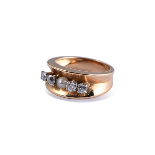 Bague 53 Bague en Or jaune, Platine & Perle 58 Facettes F192