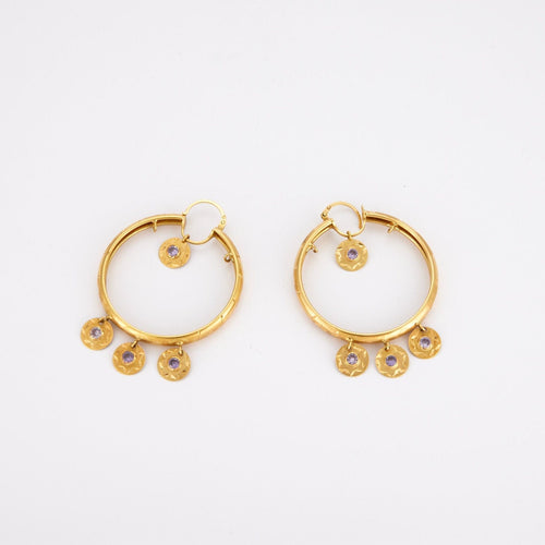 Boucles d'oreilles Créoles pampilles disques Améthystes 58 Facettes LOWO05