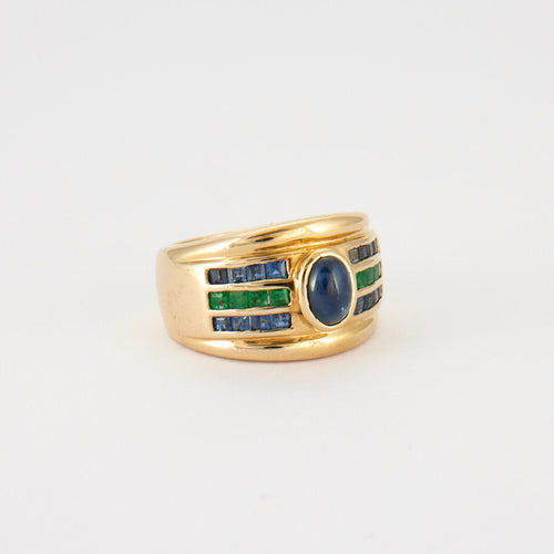 Bague 55 Bague Saphir cabochon Emeraudes 58 Facettes 8475