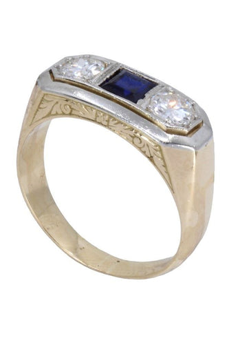 Bague BAGUE ART DÉCO SAPHIR CALIBRÉ ET DIAMANTS 58 Facettes 059591