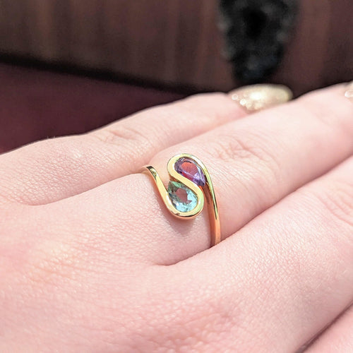 Bague Bague Toi et Moi or jaune aigue-marine et améthyste 58 Facettes 24979
