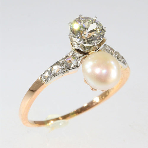 Bague 58 Bague Toi & Moi diamants et perle 58 Facettes 22327-0067