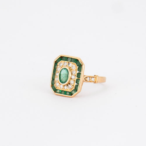 Bague Bague en Or jaune, Emeraude & Diamant 58 Facettes