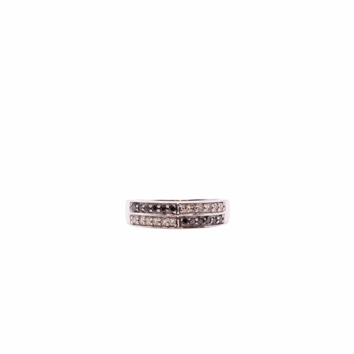Bague Alliance Or blanc Diamants blancs et noirs 58 Facettes