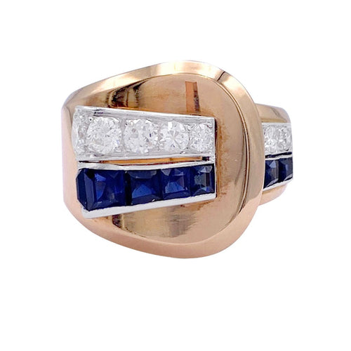 Bague 53 Bague "Tank", or jaune, saphirs, diamants. 58 Facettes 32837