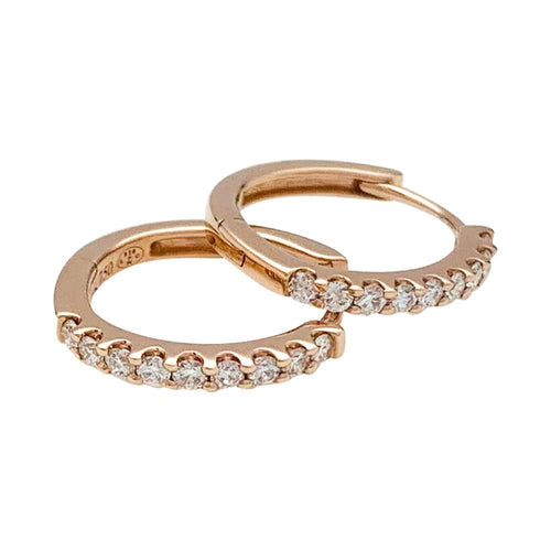 Boucles d'oreilles Paire de petites créoles en or rose, diamants. 58 Facettes 32664