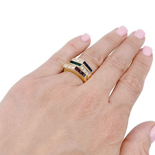 Bague 50 Ensemble de 3 bagues, or jaune, saphirs, rubis, émeraudes, diamants. 58 Facettes 32922