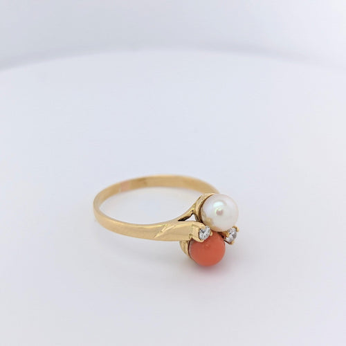 Bague 54 Bague Toi et Moi diamants Perle Corail 58 Facettes 25163