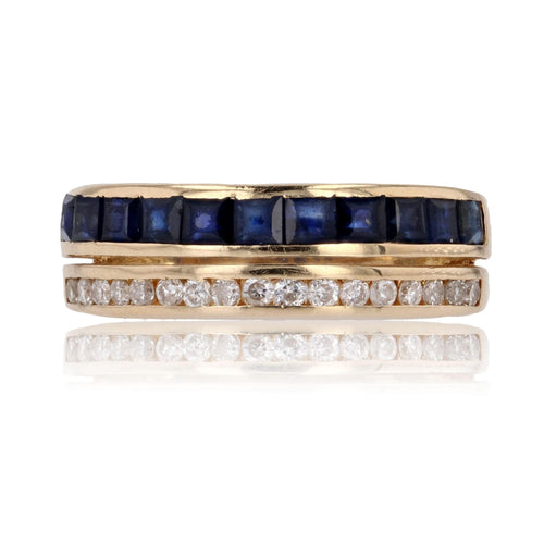 Bague 54 Bague jonc 2 anneaux saphirs calibrés diamants 58 Facettes 17-001A