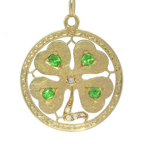 Pendentif Pendentif trèfle à quatre feuilles Art déco Grenats démantoïdes Diamants 58 Facettes 23102-0011
