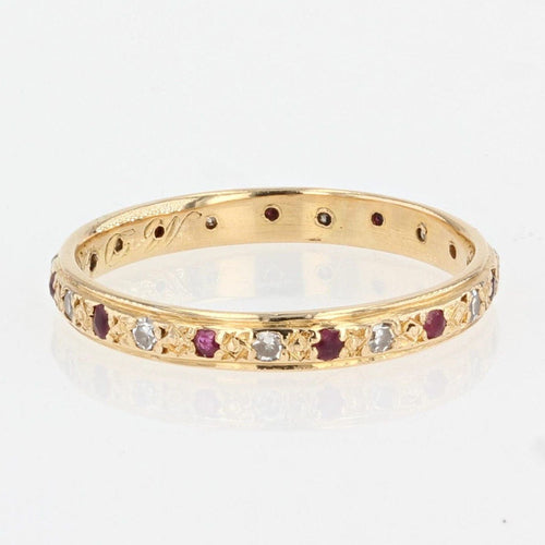 Bague 53 Alliance ancienne diamant rubis 58 Facettes 21-229B