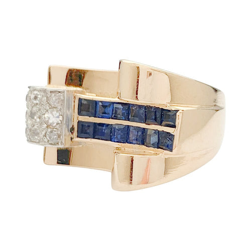 Bague 49 Bague Tank or rose, platine, saphirs, diamants. 58 Facettes 32016