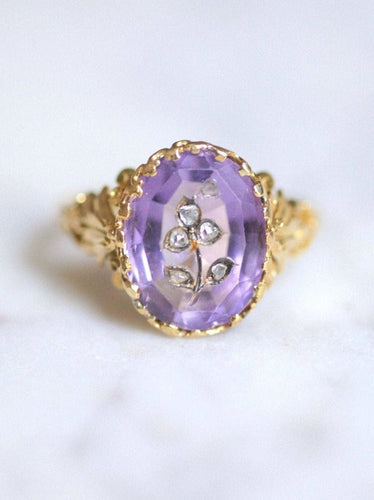 Bague Bague Victorienne intaille fleur améthyste et diamants sur or 58 Facettes