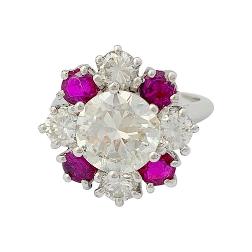 Bague 51 Bague diamant 2,22 carats à entourage diamants et rubis. 58 Facettes 31467