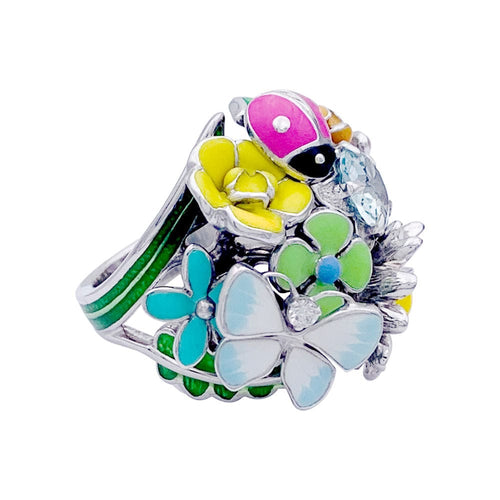 Bague 54 Bague Dior, "Diorette", or blanc, émail, aigue-marine et diamant. 58 Facettes 32965