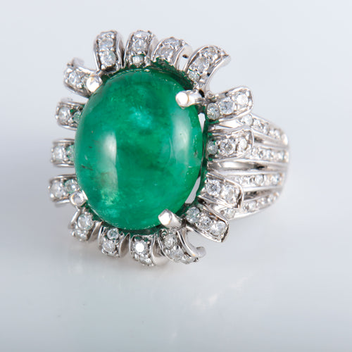 Bague 52 Bague Fleur Emeraude cabochon Diamants 58 Facettes 324E112