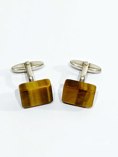 Boutons de manchette Boutons de manchettes Argent Œil de tigre 58 Facettes