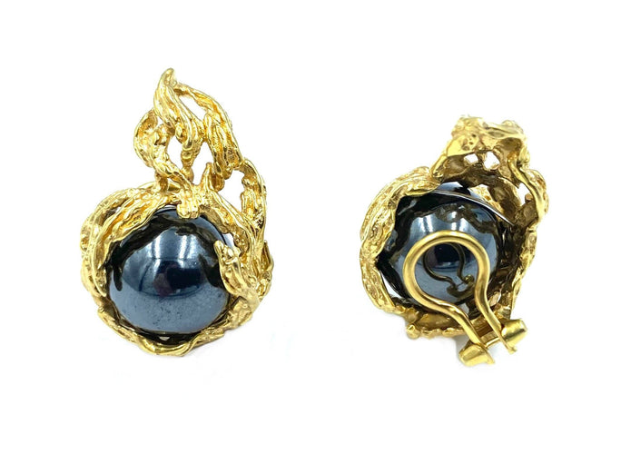 Boucles d'oreilles GILBERT ALBERT. Paire de boucles d’oreilles or jaune et perles interchangeables 58 Facettes