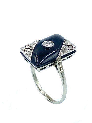 Bague 54.5 Bague Art Déco onyx et diamants 58 Facettes