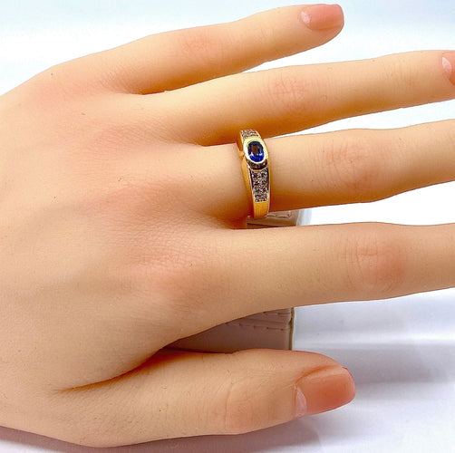 Bague 53 Bague jonc en or jaune 18 carats, saphir et diamants. 58 Facettes AB274