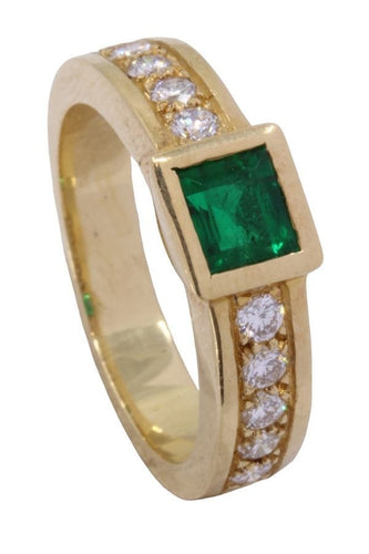 Bague 56 BAGUE MODERNE ÉMERAUDE DIAMANTS 58 Facettes 075681