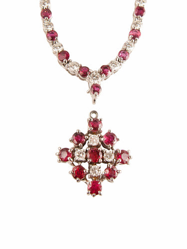 Collier Collier en or blanc, diamants et rubis 58 Facettes