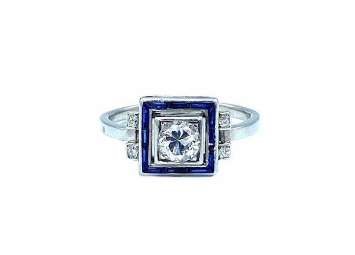Bague Bague Art Déco platine, diamants et saphirs calibrés 58 Facettes
