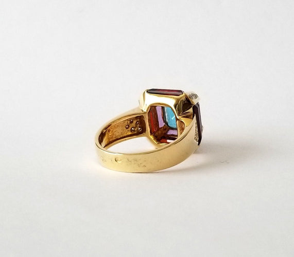 Bague 54 Bague Topaze Améthystes Grenats Diamants 58 Facettes