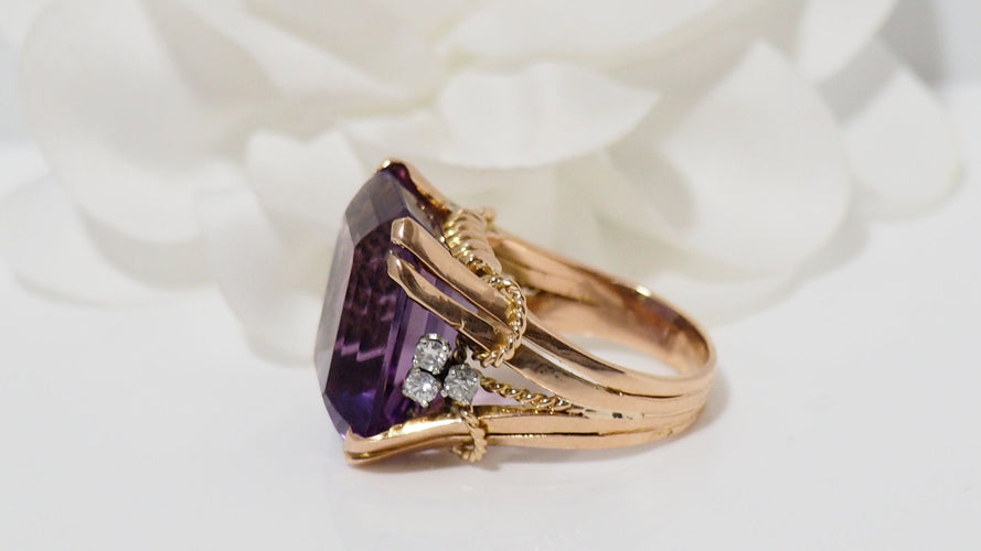 Bague 56 Bague vintage or rose et platine, améthyste et diamants 58 Facettes 31800