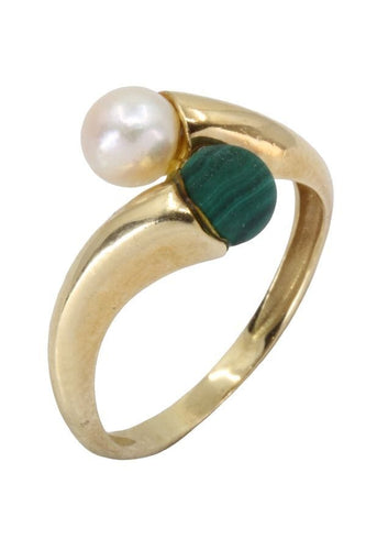 Bague 49 BAGUE TOI ET MOI PERLE ET MALACHITE 58 Facettes 060971